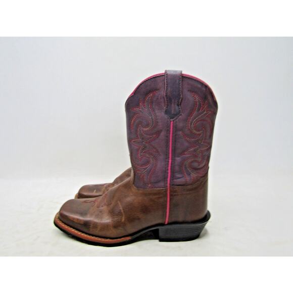 Dan Post Youth Size 2 D Purple Brown Leather Cowboy Western Boots - Picture 1 of 11
